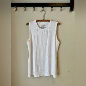 Encircled Pure White High Scoop Neck Sleeveless Shirt